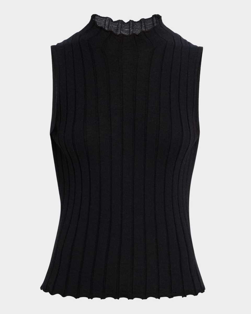 Rib Mock-Neck Cashmere Shell